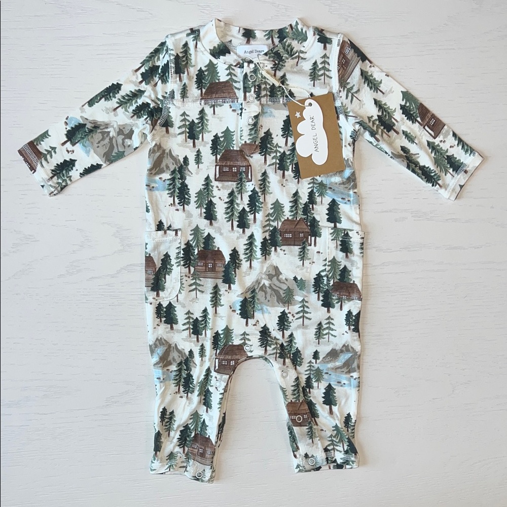 Angel Dear Vintage Cabin Henley Romper 3-6 months